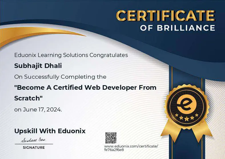 Certification of Brilliance(Web Development)
